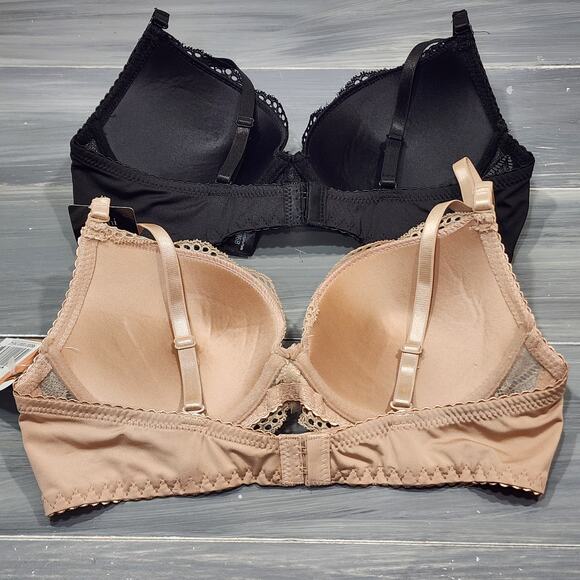 Renee Rofe‎ Bras Demi Lacy Lightly Padded Underwire Black Beige 36B - Picture 2 of 9